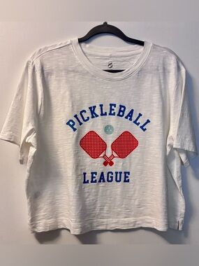 Pickleball League White Graphic Tee with Red Paddles L